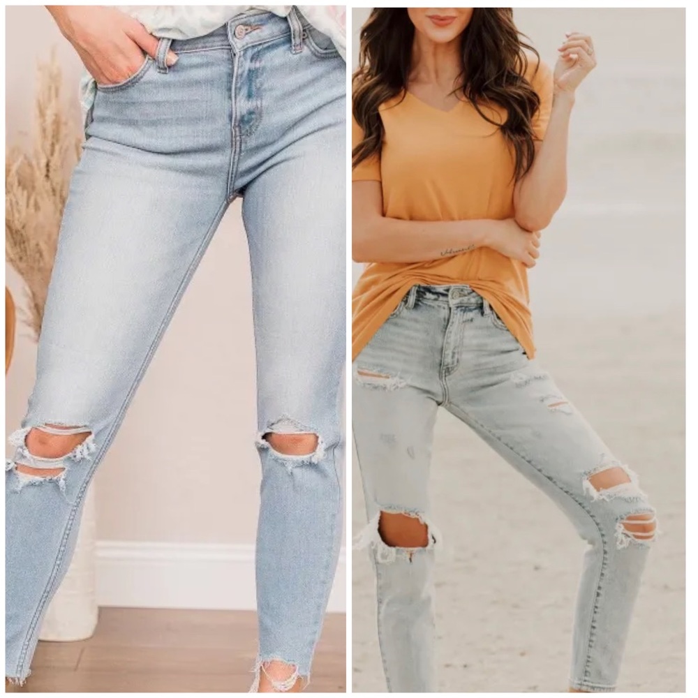 EUNINA Light Wash Distressed Jeans